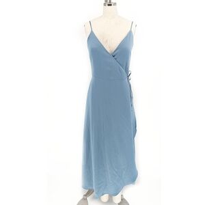 H&M Satin Midi Wrap Dress Blue 8 preppy party cocktail wedding high low classic